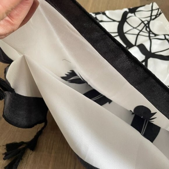 Bohemian Vintage Black&White Fringed Poncho Women's Top (One Size) - Picture 8 of 9